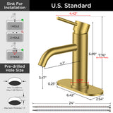 FORIOUS Bathroom Faucet 1 Hole, Brushed Gold Single Handle Sink Faucets 2 Pack | for 1 or 3 Hole 4 Inch Centerset Sink, with Pop-up Drain, NSF61 Certified, for Vanity Rv Commercial Lavatory Restroom Basin