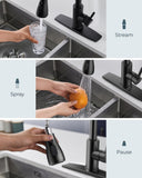 FORIOUS Black Kitchen Faucet with Pull Down Sprayer, High Arc Single Handle Classic Stainless Steel Sink Faucet 1 or 3 Hole, Suitable for Farmhouse Camper Laundry Rv Bar