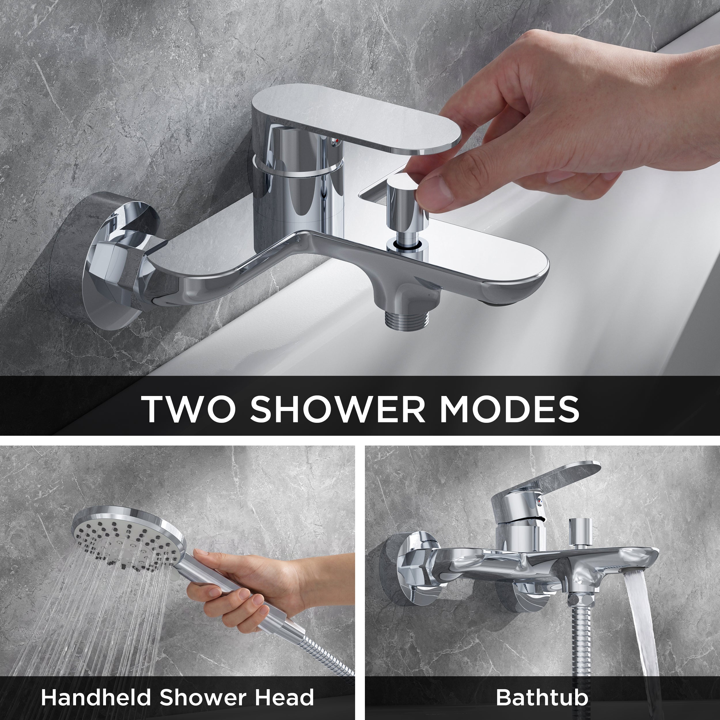 Dearocean Shower faucets with handheld shower heads, single-handle bathtub faucets with diverter valves, wall-mounted bathtub mixer faucets, stainless steel shower faucets, modern-style round chrome-plated faucet sets&nbsp;