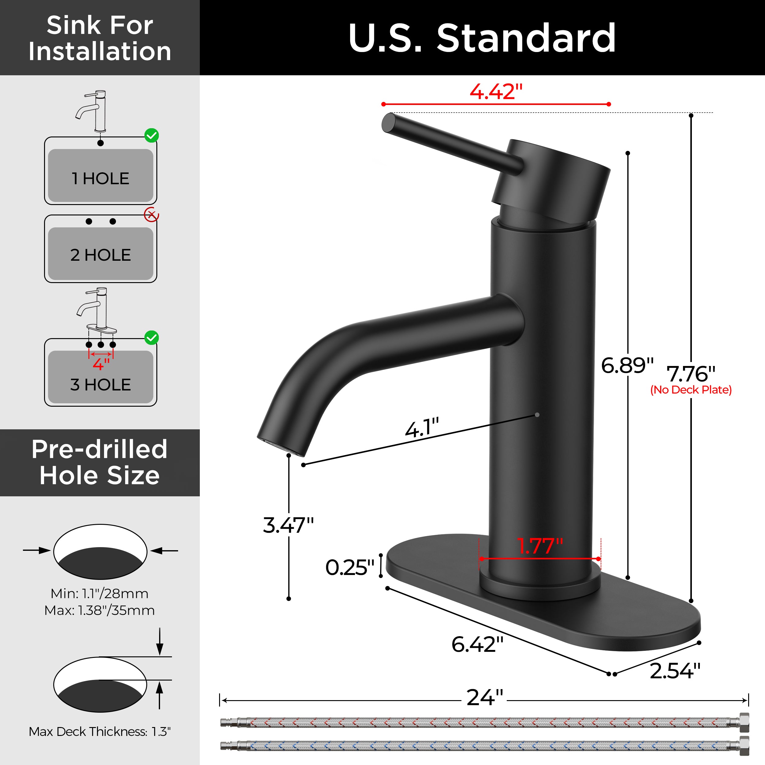 FORIOUS Bathroom Faucet 1 Hole, Black Single Handle Sink Faucets 2 Pack | for 1 or 3 Hole 4 Inch Centerset Sink, with Pop-up Drain, NSF61 Certified, for Vanity Rv Commercial Lavatory Restroom Basin
