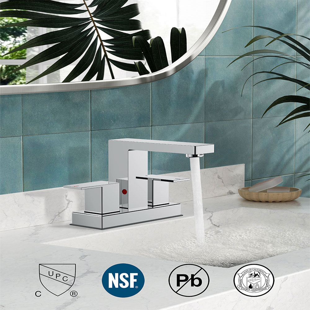 FORIOUS Chrome Bathroom Faucets Centerset, 2 Handle 4 Inch Centerset Bathroom Sink Faucet Chrome with Metal Pop Up Drain, 24" CUPC Hose and 1.2 PGM Spare Water Saving Aerator FB-61033CH