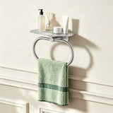 FORIOUS Hand Towel Holder with Shelf, Towel Ring for Bathroom Wall Mount | Matte Black, SUS304 Stainless Steel Modern Towel Ring, Bathroom Towel Holder, Hand Towel Hanger for Bathroom & Kitchen