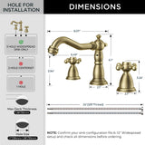 FORIOUS Bathroom Faucet 3 Hole Vintage 8 inch Widespread Sink Antique Brass | 6-12 inch 3-hole Install, 2 Cross Handle Antique Bathroom Sink Faucet for Vanity RV Farmhouse with Drain and Supply Lines