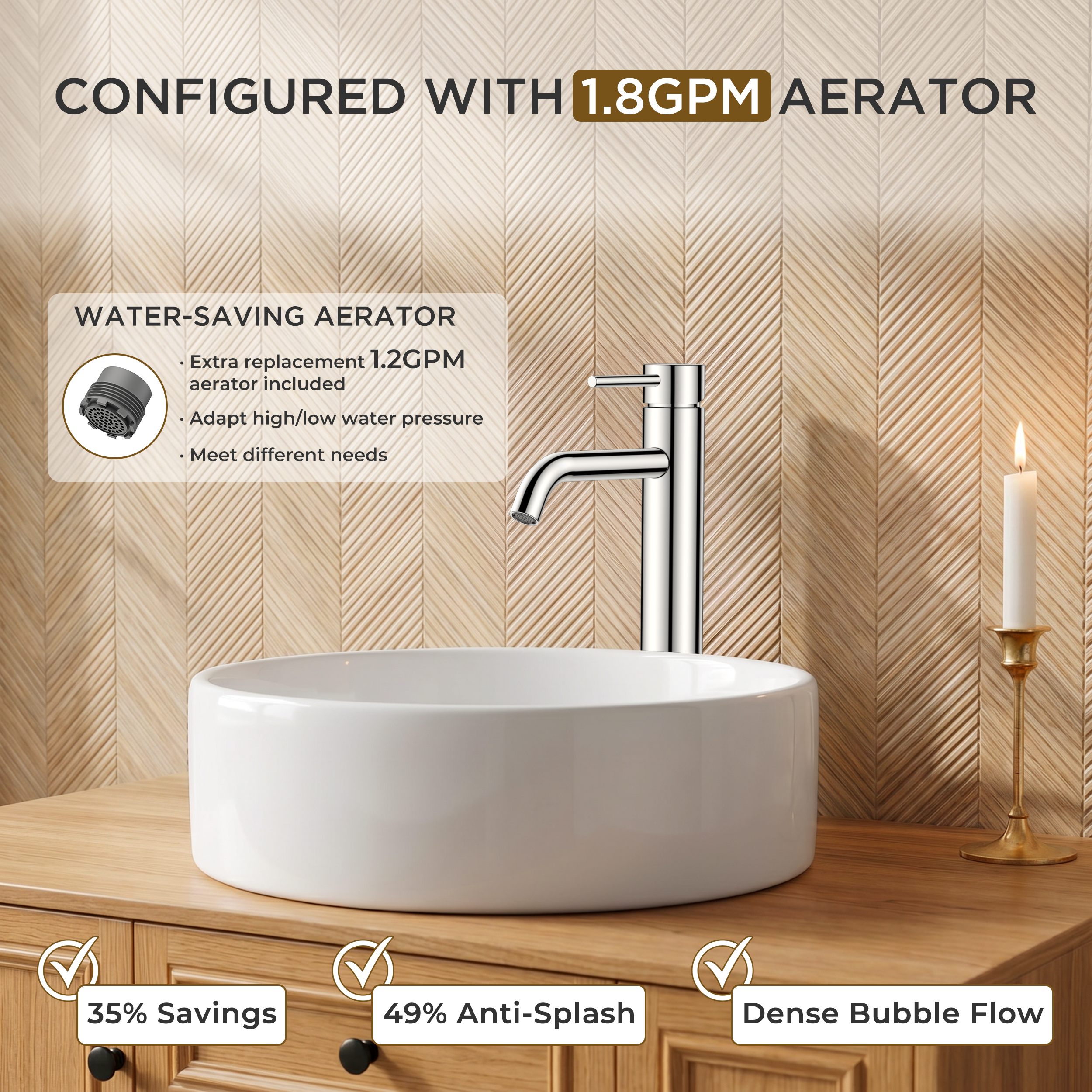 FORIOUS Chrome Bathroom Vessel Sink Faucet 1 Hole, Tall Bathroom Faucet Single Handle One Hole with Pop Up Drain and Supply Lines, Basin Bowl Vanity Lavatory Residential/Commercial Use