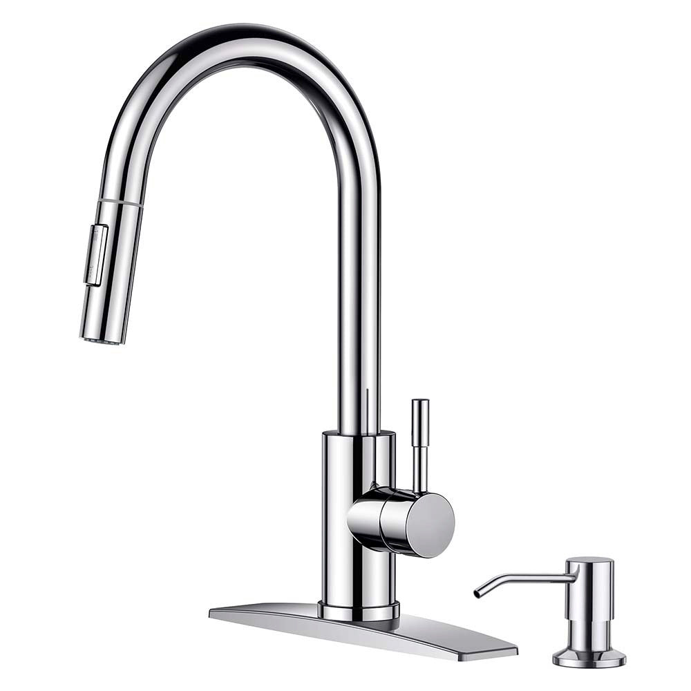 FORIOUS Kitchen Faucets with Pull Down Sprayer Kitchen Sink Faucet Stainless Steel with soap dispenser