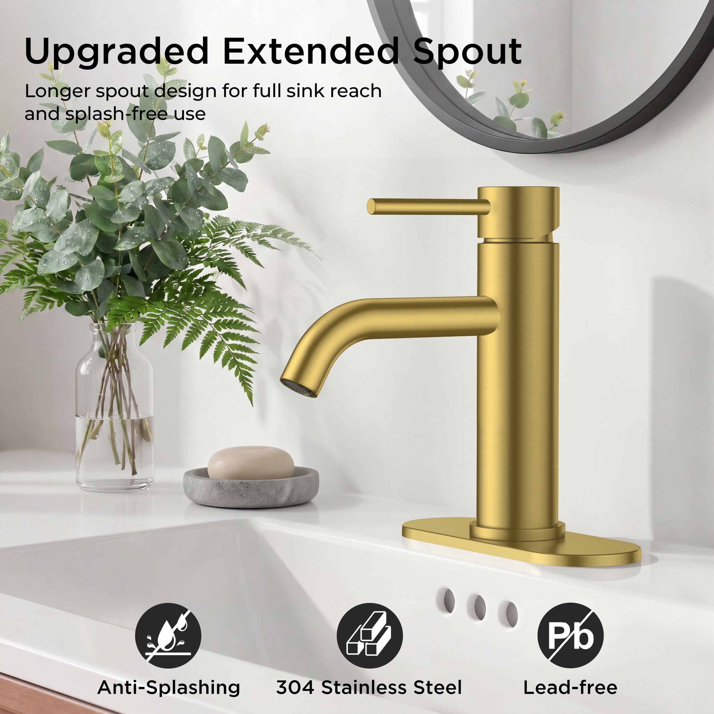 FORIOUS Bathroom Faucet 1 Hole, Brushed Gold Single Handle Sink Faucets 2 Pack | for 1 or 3 Hole 4 Inch Centerset Sink, with Pop-up Drain, NSF61 Certified, for Vanity Rv Commercial Lavatory Restroom Basin