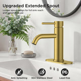 FORIOUS Bathroom Faucet 1 Hole, Brushed Gold Single Handle Sink Faucets 2 Pack | for 1 or 3 Hole 4 Inch Centerset Sink, with Pop-up Drain, NSF61 Certified, for Vanity Rv Commercial Lavatory Restroom Basin
