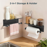 FORIOUS Wall Mount Paper Towel Holder with Shelf，Stainless Steel | Heavy Duty SUS304 Stainless Steel Paper Roll Organizer with Storage Spice Shelf, Screw-in for Kitchen, Bathroom, RV & Garage