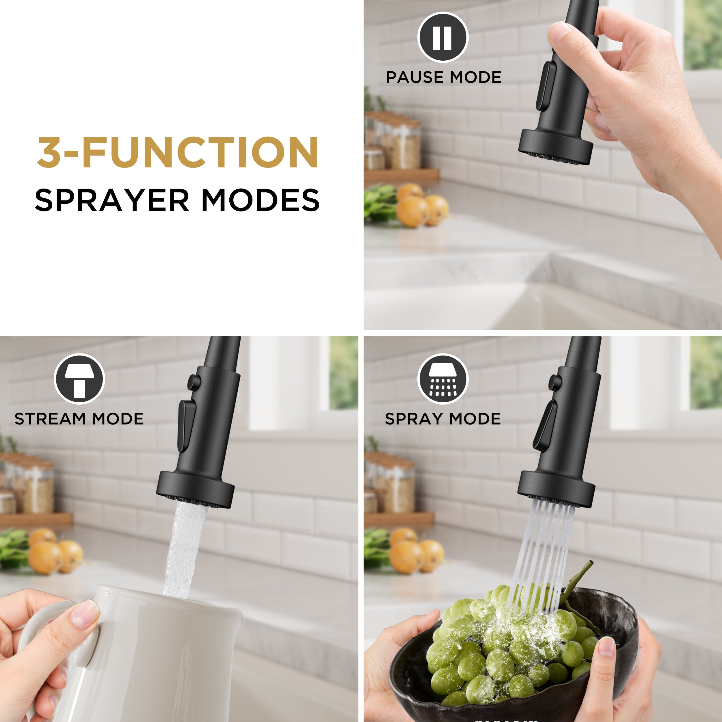FORIOUS Black Kitchen Faucets with Sprayer, Stainless Steel Sink Faucet Single Handle with Deck Plate, Commercial Classic Spring Faucet for Kitchen Sink, Bar & Prep Sinks, Laundry RV Camper