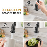 FORIOUS Black Kitchen Faucets with Sprayer, Stainless Steel Sink Faucet Single Handle with Deck Plate, Commercial Classic Spring Faucet for Kitchen Sink, Bar & Prep Sinks, Laundry RV Camper