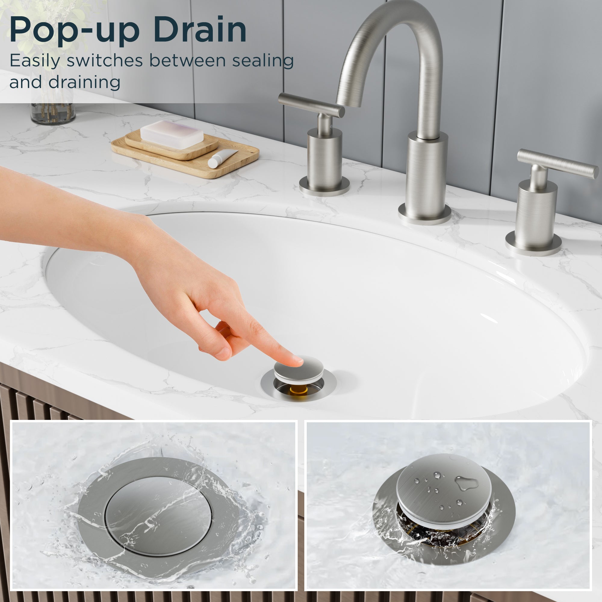 FORIOUS Bathroom Sink Drain Without Overflow, Brushed Nickel ，Black Pop Up Drain