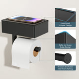 FORIOUS Toilet Paper Holder with Shelf, Wall-Mounted Modern Wipes Dispenser | Matte Black | Toilet Paper Holder with Storage for Bathroom | Fits Wipes, Sanitary Napkins, Tampons | 8.0"x5.3" Large Shelf