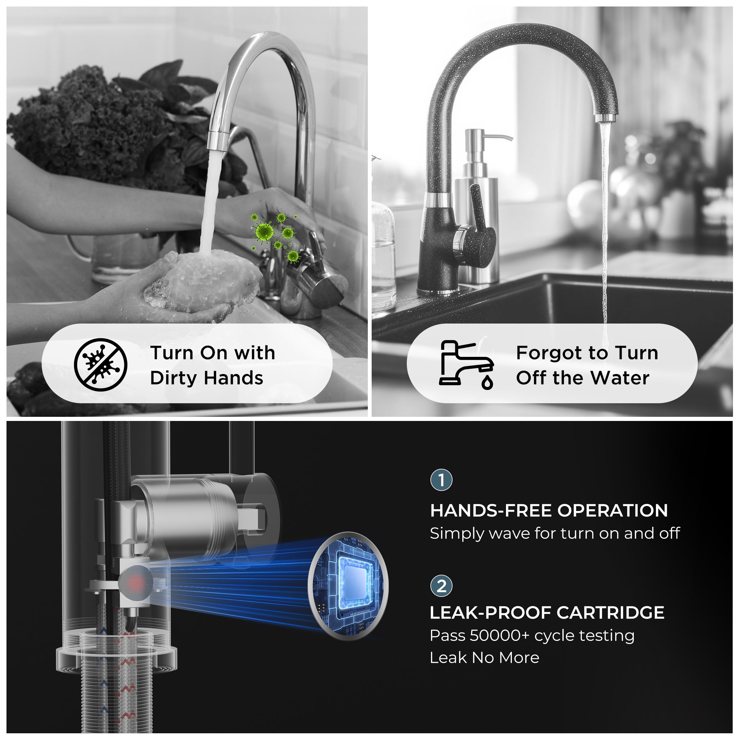 FORIOUS Touchless Kitchen Faucet Black, Smart Motion Sensor Spring Sink Faucet with Pull Down Sprayer Commercial Contemporary Hands-Free for Pot Filler, Farmhouse Camper Laundry Camper