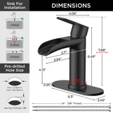 FORIOUS Single Handle Bathroom Faucet 1 Hole Vanity Sink Faucet Matte Black For 1 or 3 hole(4-inch centerset) Sink Setup, Modern Waterfall Spout, with Drain and Supply Lines for RV Vantiy Restroom