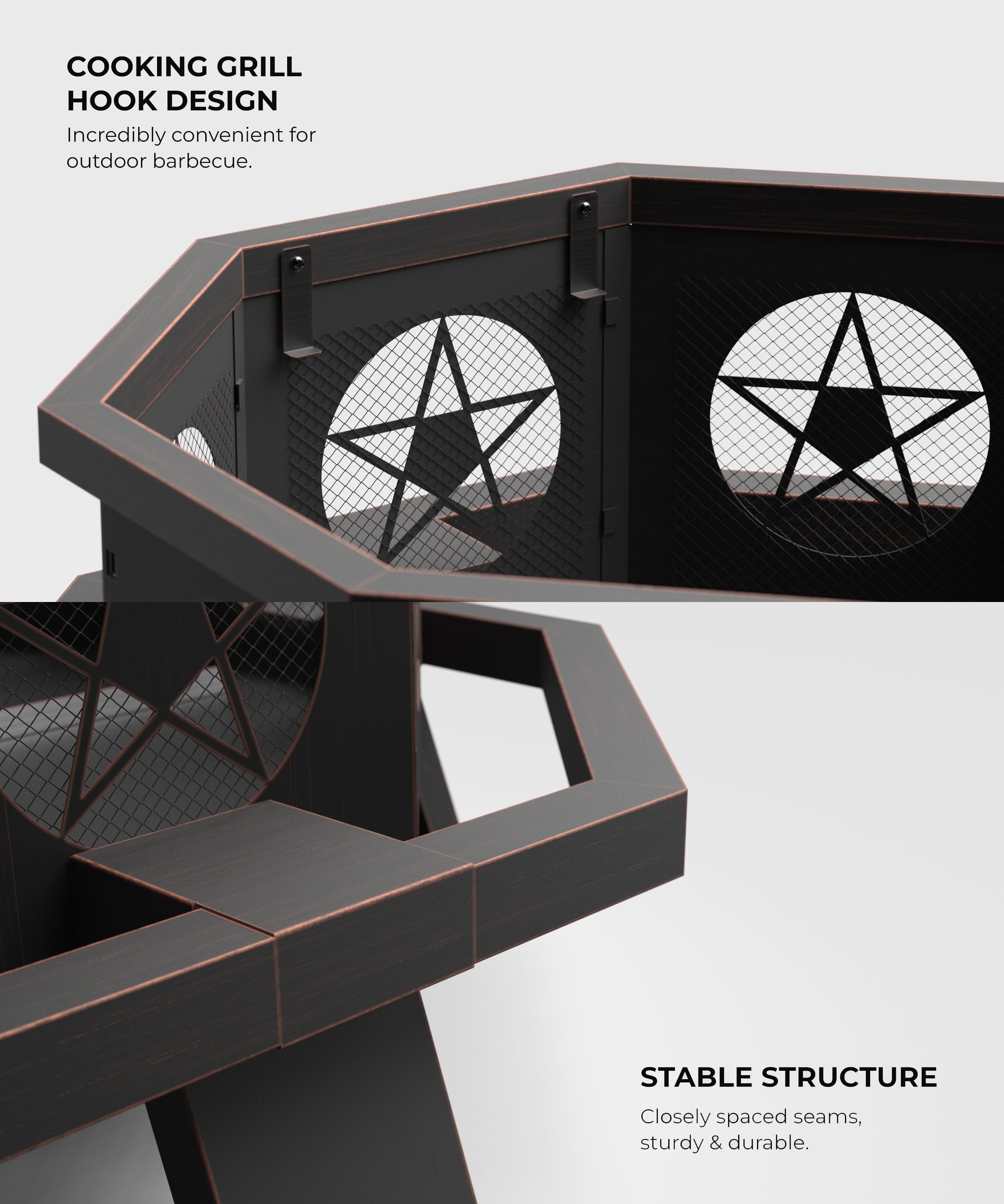 Vicinity  35 in Bronze Wood Burning Fire Pits with Cooking Grill