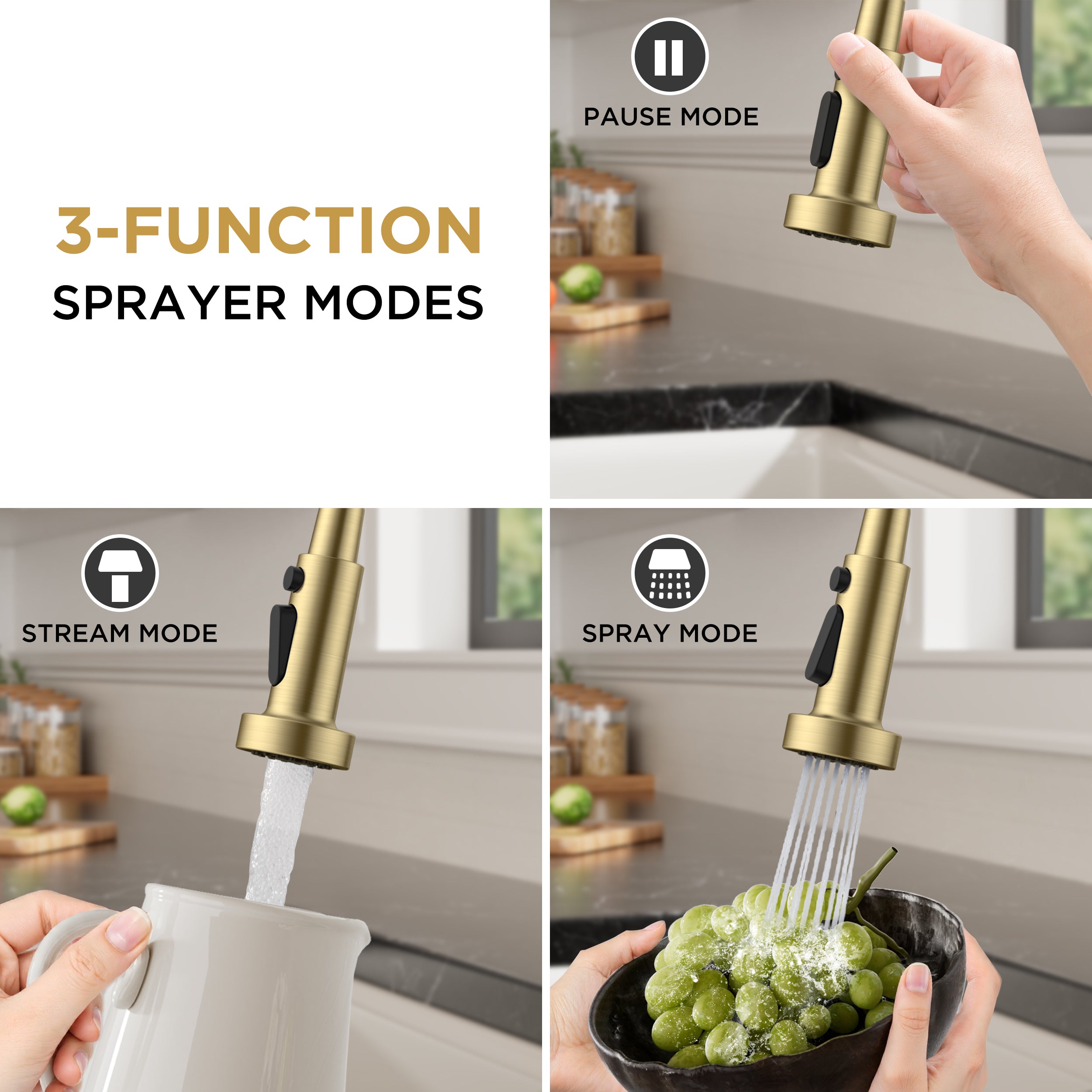 FORIOUS Kitchen Faucets with Sprayer, Gold Stainless Steel Sink Faucet Single Handle with Deck Plate, Commercial Classic Spring Faucet for Kitchen Sink, Bar & Prep Sinks, Laundry RV Camper