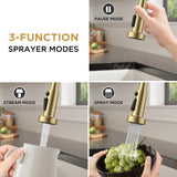 FORIOUS Kitchen Faucets with Sprayer, Gold Stainless Steel Sink Faucet Single Handle with Deck Plate, Commercial Classic Spring Faucet for Kitchen Sink, Bar & Prep Sinks, Laundry RV Camper