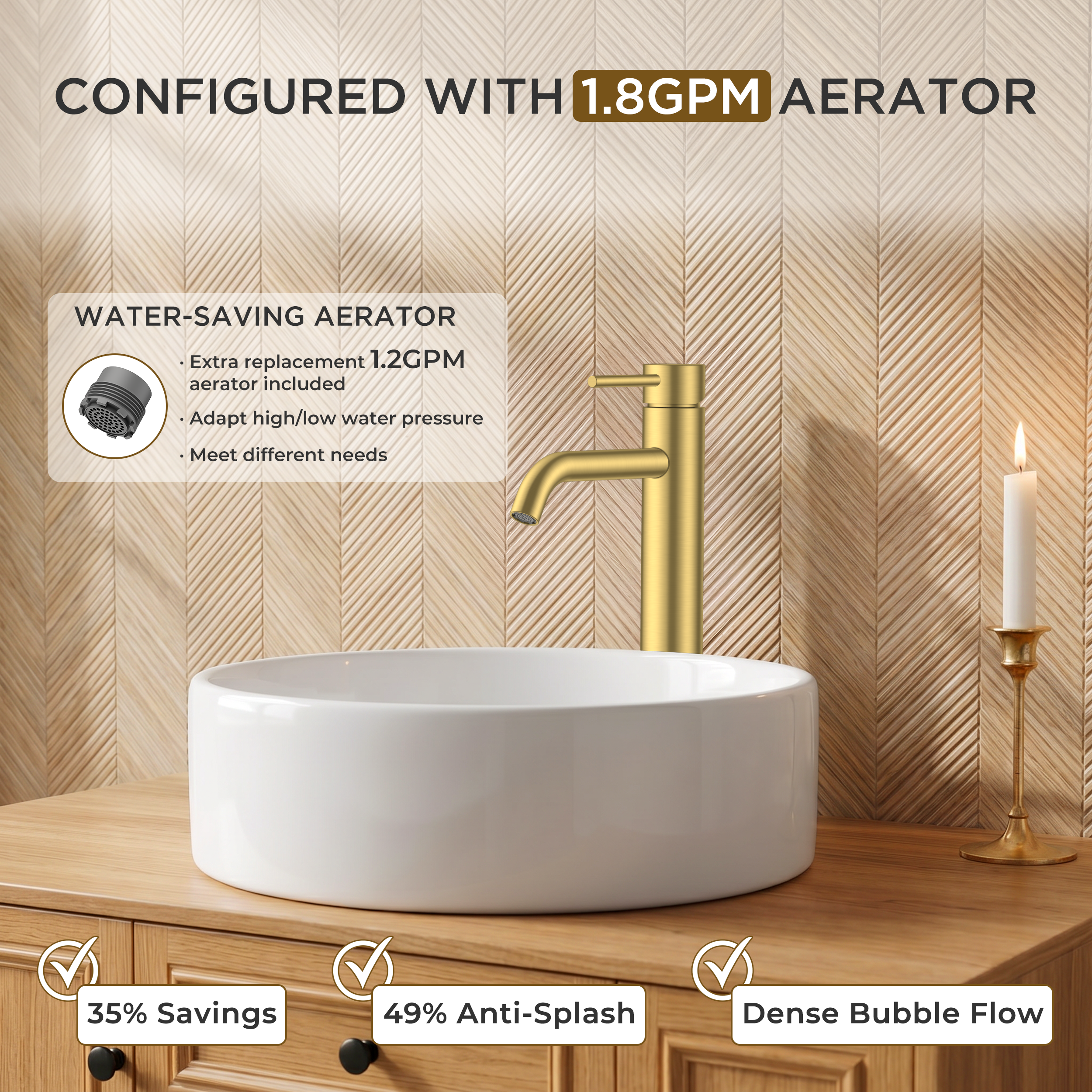 FORIOUS Gold Bathroom Vessel Sink Faucet 1 Hole, Tall Bathroom Faucet Single Handle One Hole with Pop Up Drain and Supply Lines, Basin Bowl Vanity Lavatory Residential/Commercial Use