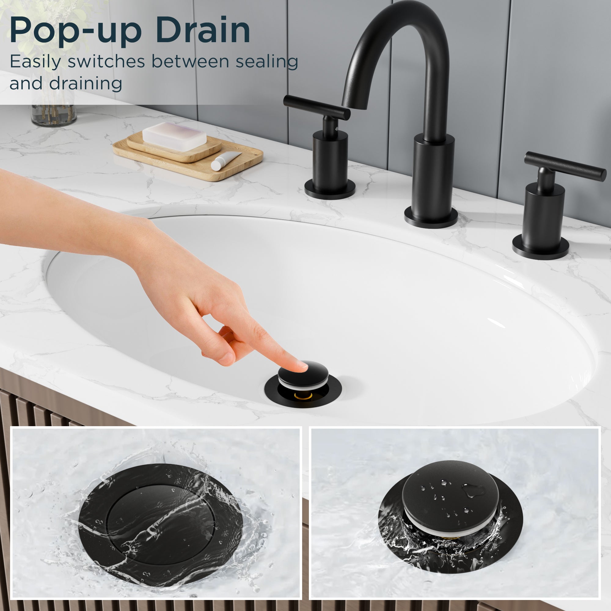 FORIOUS Bathroom Sink Drain Without Overflow, Brushed Nickel ，Black Pop Up Drain