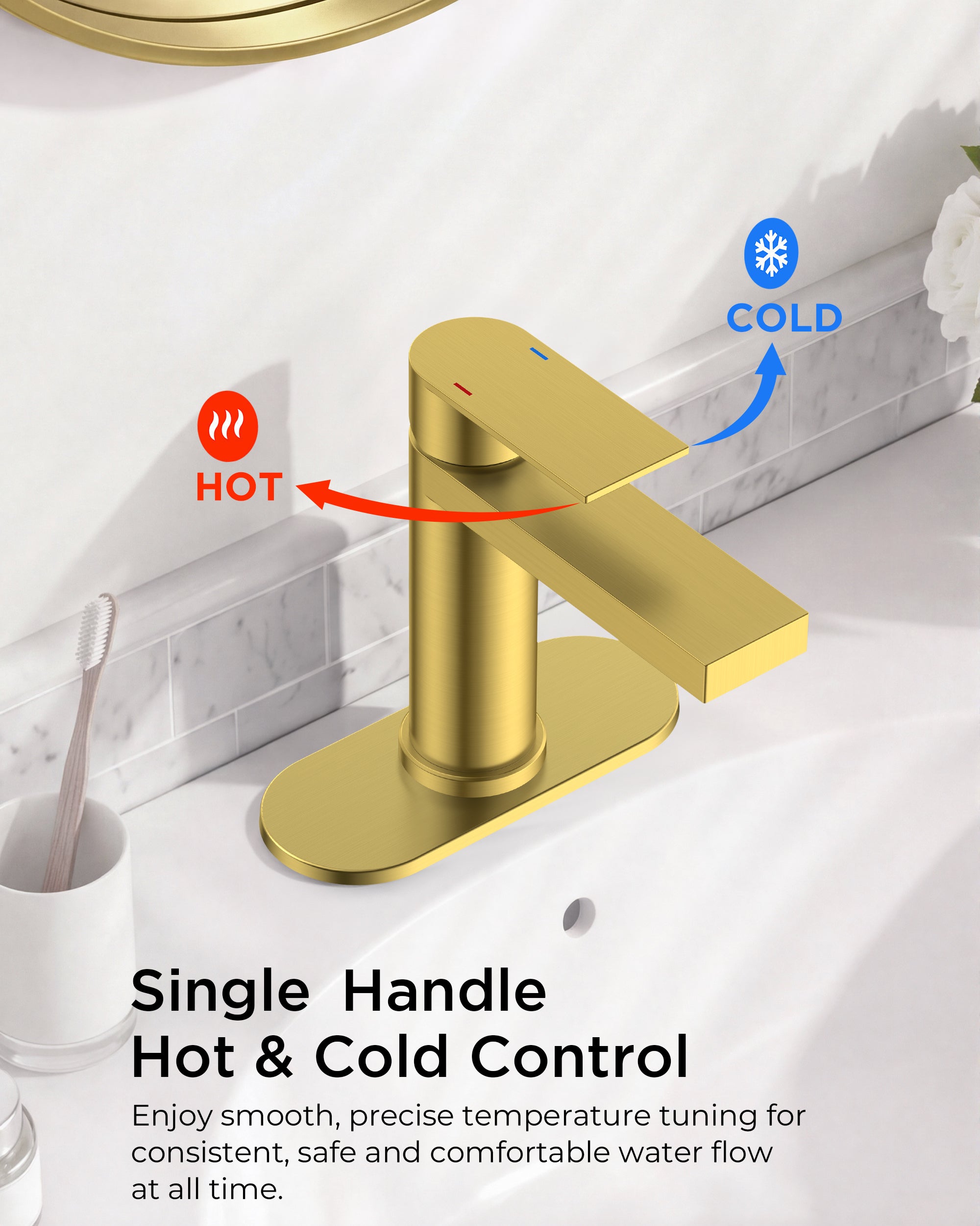 FORIOUS Bathroom Faucet 1 Hole, Single Handle Vanity Faucet Matte Black