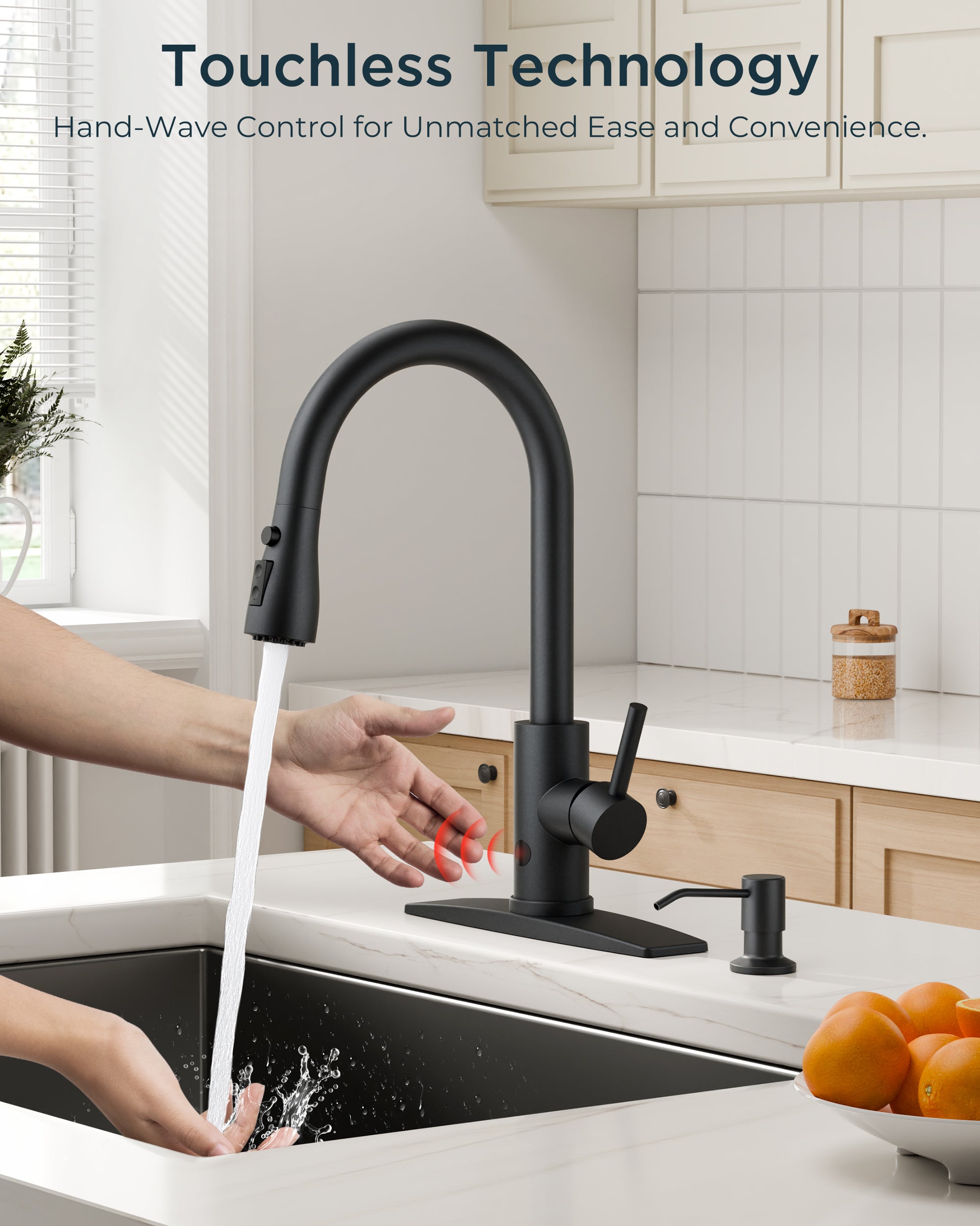 FORIOUS Black Touchless Kitchen Faucet with Soap Dispenser, Hands-Free, Smart Motion Sensor, Contemporary Bar Sink Faucet with Pull Down Sprayer for Farmhouse RV Camper