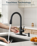 FORIOUS Black Touchless Kitchen Faucet with Soap Dispenser, Hands-Free, Smart Motion Sensor, Contemporary Bar Sink Faucet with Pull Down Sprayer for Farmhouse RV Camper