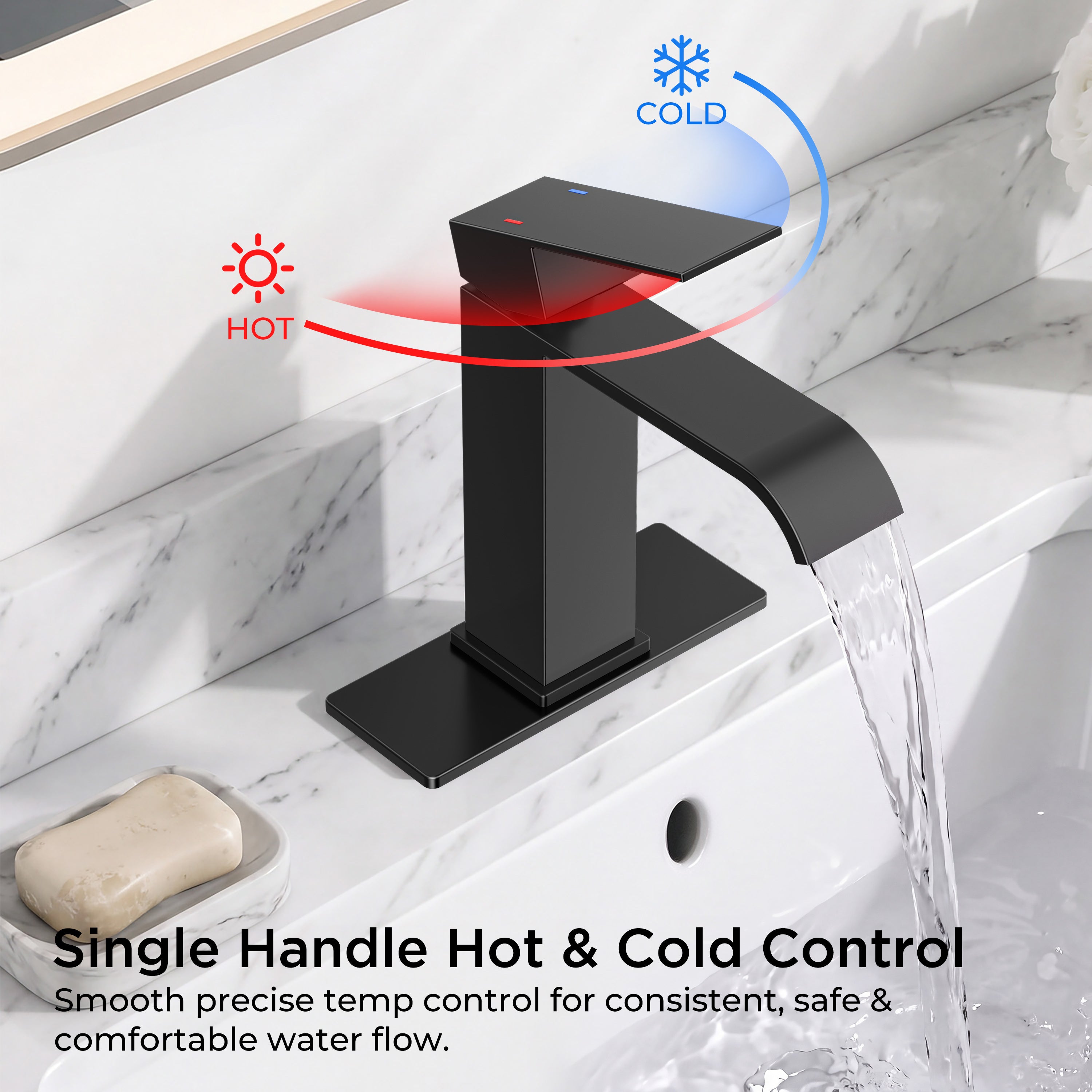 FORIOUS Single Handle Bathroom Faucet 1 Hole Vanity Faucets Matte Black
