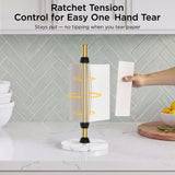 FORIOUS Paper Towel Holder Countertop, One-Handed Tear,Weighted Marble Base 304 Stainless Steel Paper Towel Stand, Ratchet Mechanism for Easy Tearing, Fits Standard & Jumbo Rolls for Kitchen, Silver