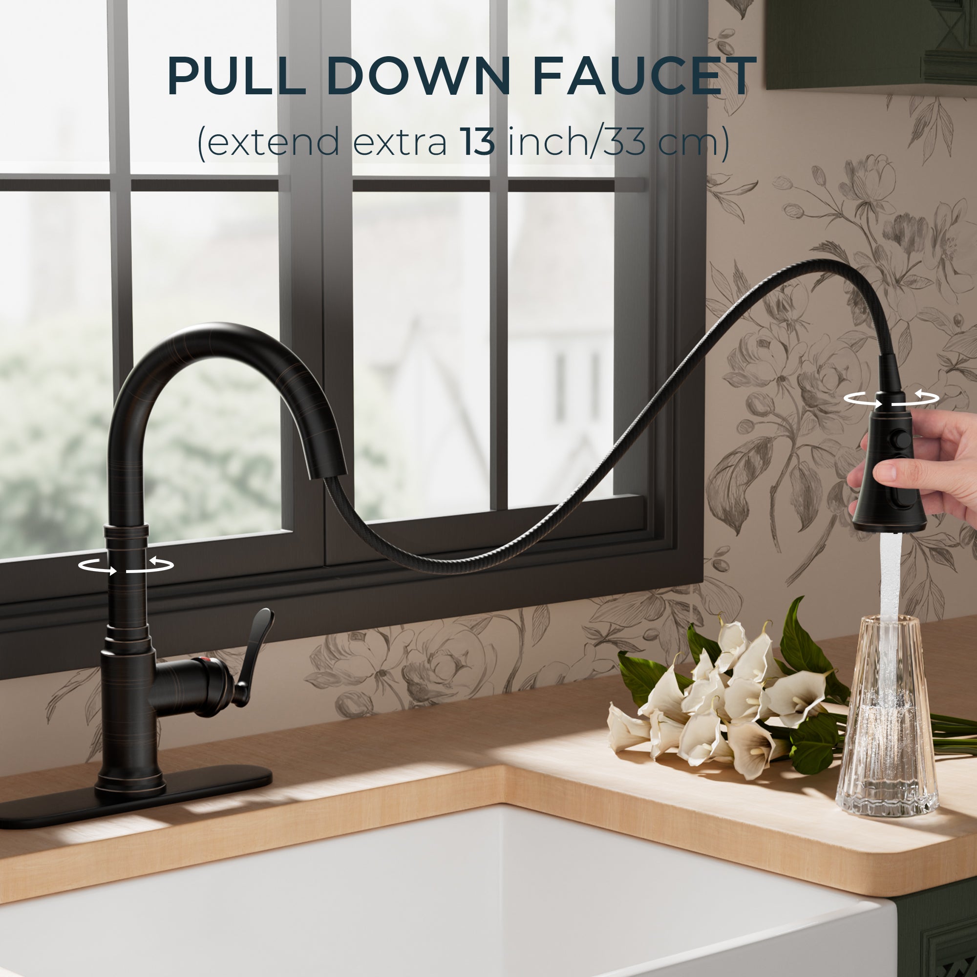 FORIOUS Antique Kitchen Faucets with Pull Down Sprayer Oil Rubbed Brown, 3 in 1 Stainless Steel High Arc Single Handle Sink Faucet for Farmhouse Camper Rv Bar, Fit for 1 or 3 Hole