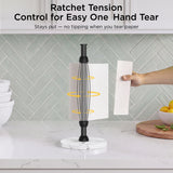 FORIOUS Paper Towel Holder Countertop, One-Handed Tear,Weighted Marble Base 304 Stainless Steel Paper Towel Stand, Ratchet Mechanism for Easy Tearing, Fits Standard & Jumbo Rolls for Kitchen, Silver