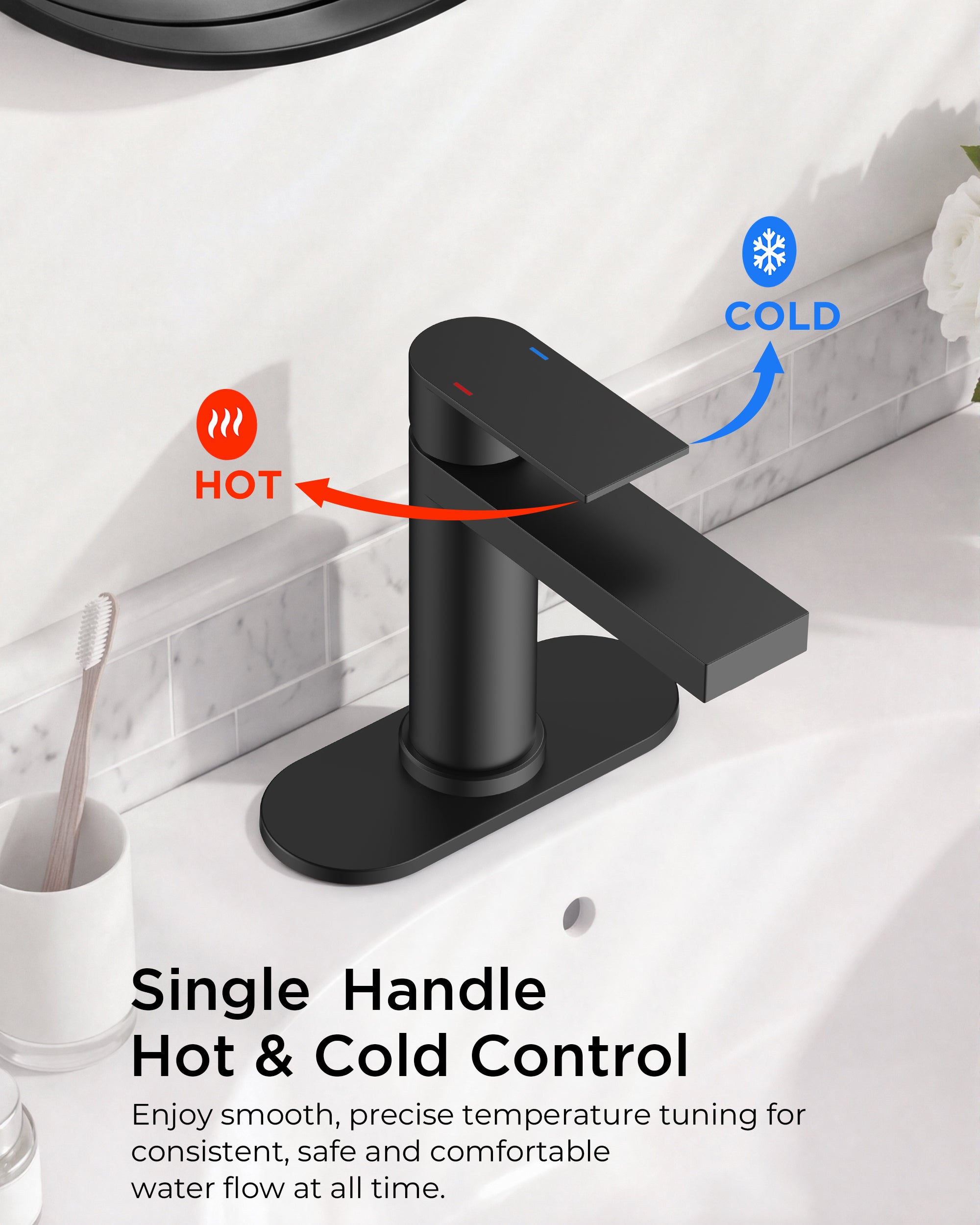 FORIOUS Bathroom Faucet 1 Hole, Single Handle Vanity Faucet Matte Black