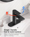FORIOUS Bathroom Faucet 1 Hole, Single Handle Vanity Faucet Matte Black