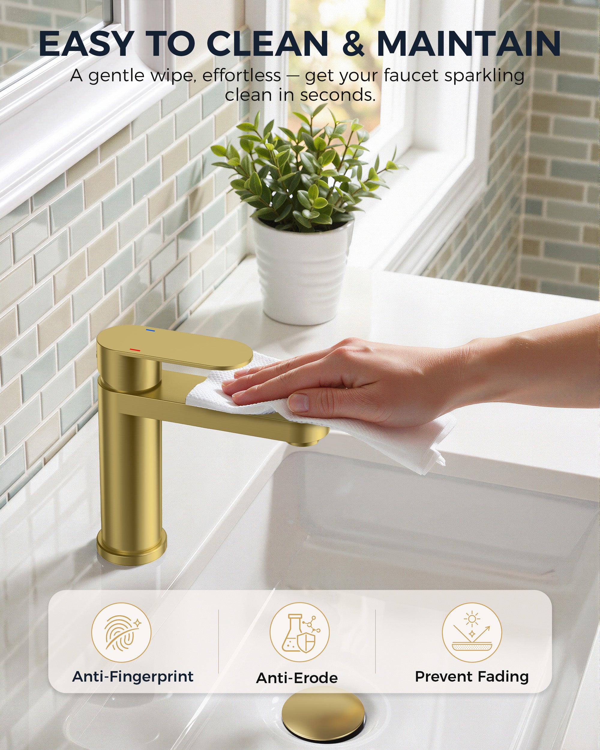 FORIOUS Bathroom Faucet 1 Hole, Single Handle Vanity Faucet Polished Chrome Bathroom Sink Faucet with Deck Plate, Fits 1 Hole and 4-Inch 3 Hole Install, for RV Vanity Lavatory Restroom Camper