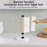 FORIOUS Paper Towel Holder Countertop, One-Handed Tear,Weighted Marble Base 304 Stainless Steel Paper Towel Stand, Ratchet Mechanism for Easy Tearing, Fits Standard & Jumbo Rolls for Kitchen, Silver
