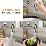 FORIOUS Kitchen Faucet with Soap Dispenser, Brushed Nickel Stainless Steel Sink Faucet with Sprayer Single Handle, Commercial Modern Spring Faucet for Kitchen Sink, Bar & Prep Sink, Laundry RV Camper