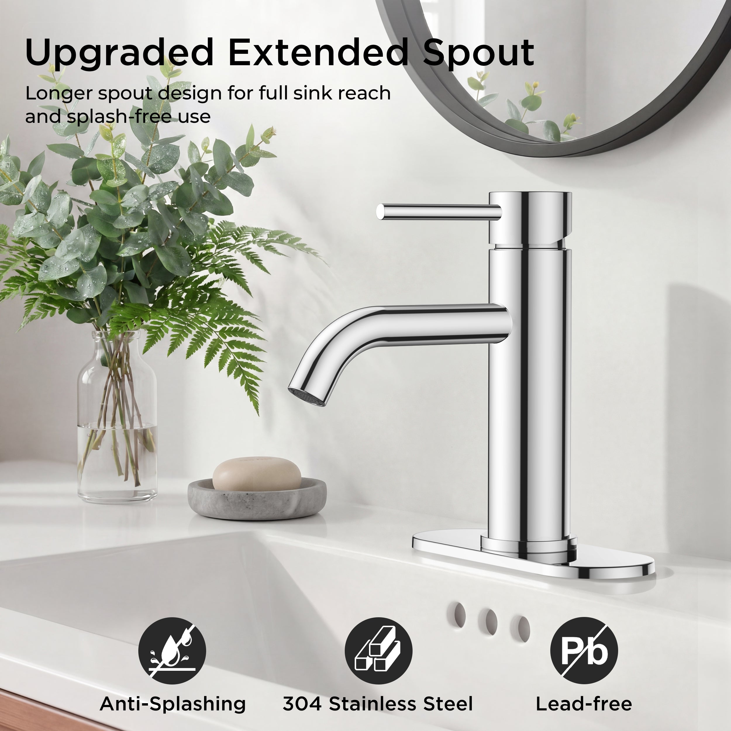 FORIOUS Bathroom Faucet 1 Hole, Chrome Single Handle Sink Faucets 2 Pack | for 1 or 3 Hole 4 Inch Centerset Sink, with Pop-up Drain, NSF61 Certified, for Vanity Rv Commercial Lavatory Restroom Basin