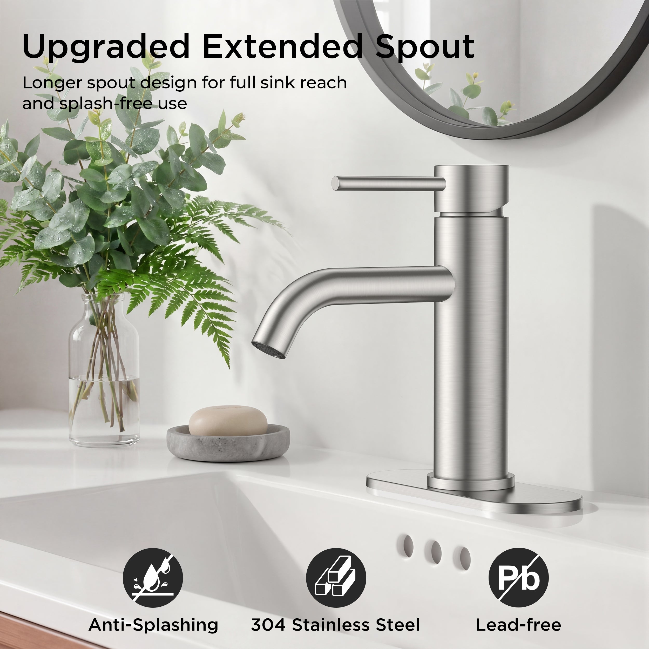FORIOUS Bathroom Faucet 1 Hole, Brushed Nickel Single Handle Sink Faucets 2 Pack | for 1 or 3 Hole 4 Inch Centerset Sink, with Pop-up Drain, NSF61 Certified, for Vanity Rv Commercial Lavatory Restroom Basin