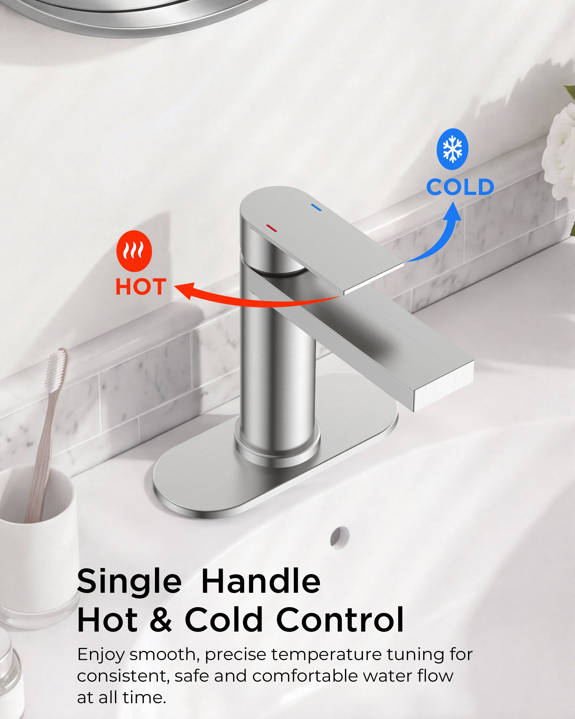 FORIOUS Bathroom Faucet 1 Hole, Single Handle Vanity Faucet Matte Black