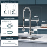 FORIOUS  Commercial Kitchen Sink Faucet with Sprayer High Pressure, Double-Headed Spring Kitchen Faucets for Sink Stainless Steel with Regular and LED Aerator