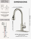 FORIOUS Kitchen Faucets with Pull Down Sprayer, Brushed Nickel High Arc Single Handle Stainless Steel Bar Sink Faucet with Deck Plate for 1 or 3 Hole, Suitable for Farmhouse RV Camper Laundry
