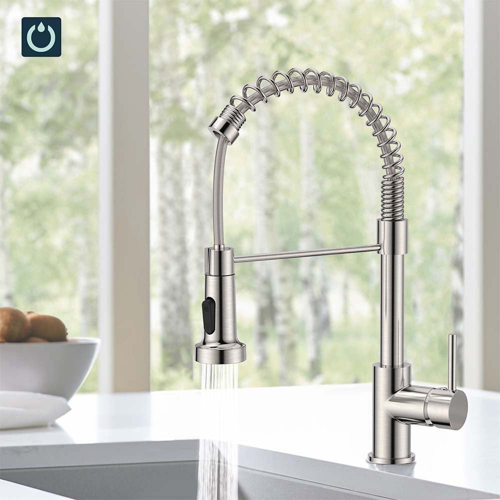 FORIOUS Kitchen Faucet,  Commercial Kitchen Faucet with Pull Down Sprayer, Stainless Steel Kitchen Sink Faucets for 1 or 3 Hole,Single Handle Faucet for Sink Farmhouse Rv Laundry Room