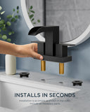 FORIOUS Waterfall Black Bathroom Faucets, Two Handle Bathroom Sink Faucet with Pop Up Dain and Supply Lines, 4'' Centerset Bathroom Faucet 3 Hole Matte Black Bathroom Vanity Faucet