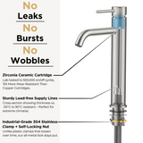 FORIOUS Brushed Nickel Bathroom Vessel Sink Faucet 1 Hole, Tall Bathroom Faucet Single Handle One Hole with Pop Up Drain and Supply Lines, Basin Bowl Vanity Lavatory Residential/Commercial Use