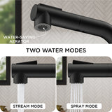FORIOUS Modern Black Bar Sink Faucet, Stainless Steel Single Handle Small Pre Kitchen Sink Faucet with Pull Out Sprayer, 360° Swivel Spout L-Shaped Design Suitable for Camper Outdoor Bathroom RV