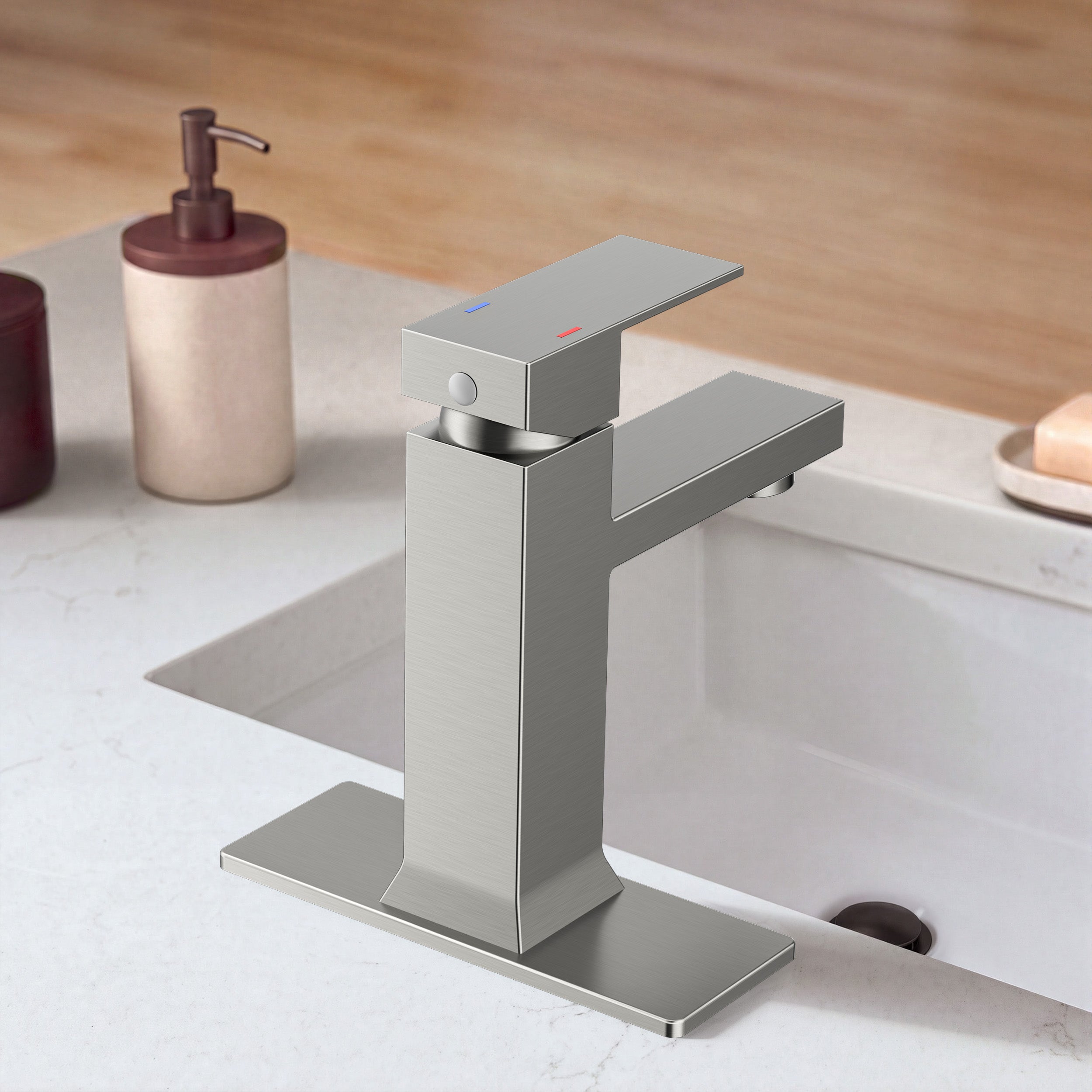 FORIOUS Bathroom Faucet 1 Hole Single Handle Vanity Faucet Brushed Nickel | 304 stainless steel, NSF/ANSI/CAN 61+372 and cUPC, lead-free, leakproof, water saving, for rv, lavatory, modern farmhouse