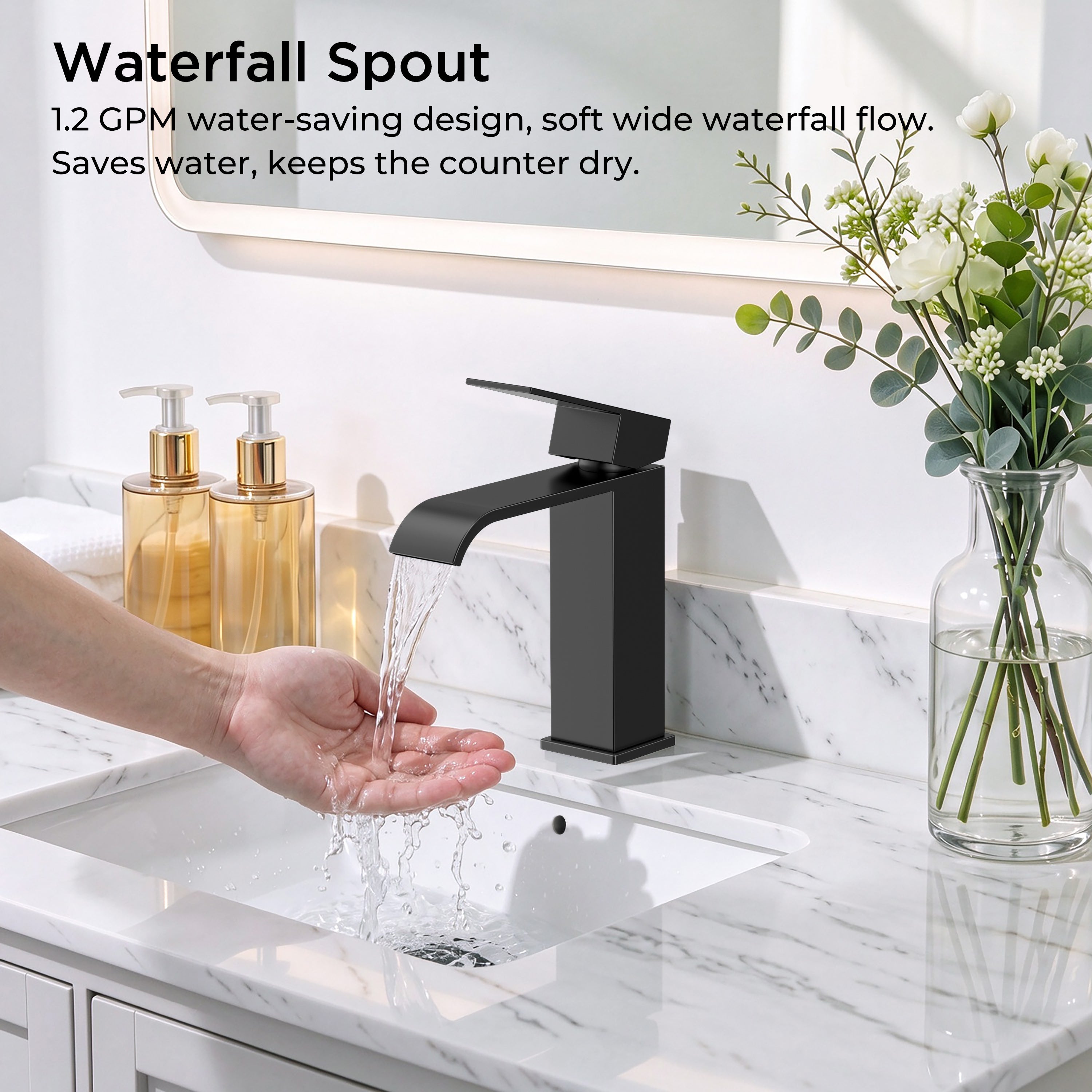 FORIOUS Single Handle Bathroom Faucet 1 Hole Vanity Faucets Matte Black