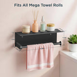 FORIOUS Wall Mount Paper Towel Holder with Shelf，Stainless Steel | Heavy Duty SUS304 Stainless Steel Paper Roll Organizer with Storage Spice Shelf, Screw-in for Kitchen, Bathroom, RV & Garage