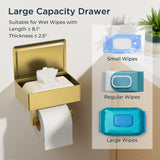 FORIOUS Toilet Paper Holder with Shelf, Wall-Mounted Modern Wipes Dispenser | Matte Black | Toilet Paper Holder with Storage for Bathroom | Fits Wipes, Sanitary Napkins, Tampons | 8.0"x5.3" Large Shelf