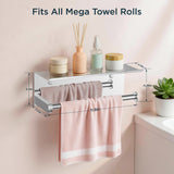 FORIOUS Wall Mount Paper Towel Holder with Shelf，Stainless Steel | Heavy Duty SUS304 Stainless Steel Paper Roll Organizer with Storage Spice Shelf, Screw-in for Kitchen, Bathroom, RV & Garage