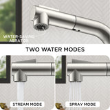 FORIOUS Modern Bar Sink Faucet Brushed Nickel, Stainless Steel Single Handle Small Kitchen Sink Faucet with Pull Out Sprayer, 360° Swivel Spout L-Shaped Design Suitable for Camper Outdoor Bathroom RV